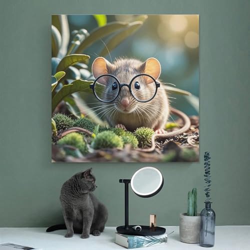 Toile murale abstraite cochon dinde lunettes tableau carré 70x70 cm