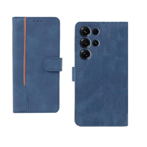 Image of amazon basics Samsung Galaxy S26 Ultra 5G Flip Cover | Card Pockets Wallet & Stand | Flip Cover for Samsung Galaxy S26 Ultra 5G (Blue with Beige Strip)