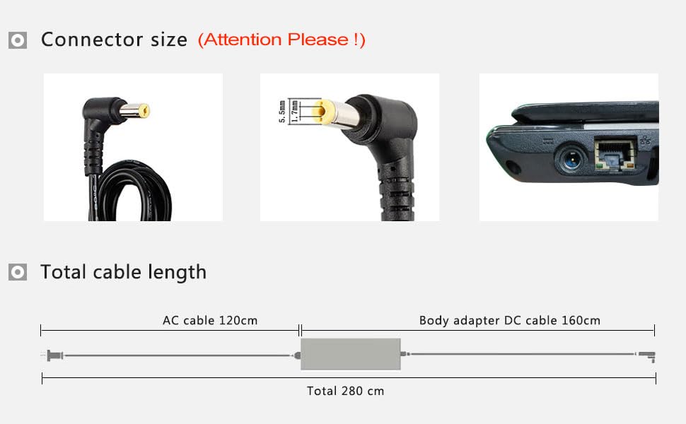 Image of WISTAR Laptop Charger for ACER 19V 2.37A 45W 5.5 * 1.7mm Laptop AC Adapter for ACER 13-045N2A A045R021L ADP-45HE B PA-1450-26 Charger Connector tip: Φ5.5*Φ1.7mm