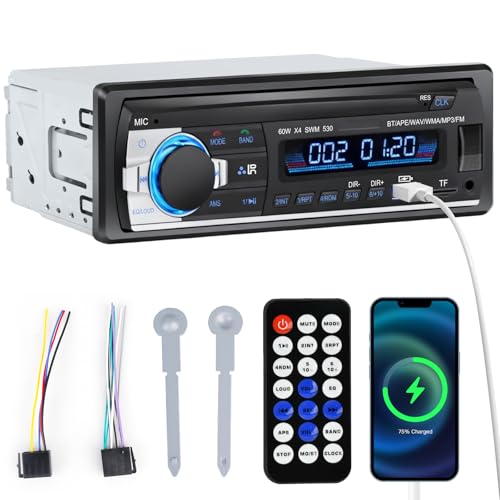 Autoradio Bluetooth 4.0, 4 x 60 W 1 DIN AM/FM, radio de voiture Bluetooth avec fonction mains libres/horloge/télécommande, double USB/écran LCD, prend en...