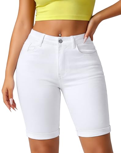 roswear Women's Denim Bermuda Shorts, White, XX-Large