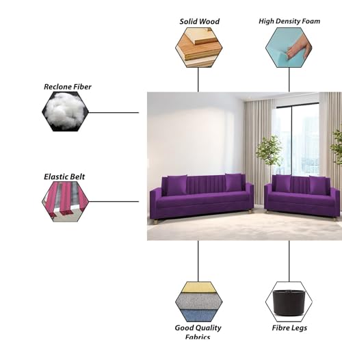 Image of Casaliving Garcia 3+2 Seater Sofa Set for Living Room (Purple Colour) Premium Fabric Sofa