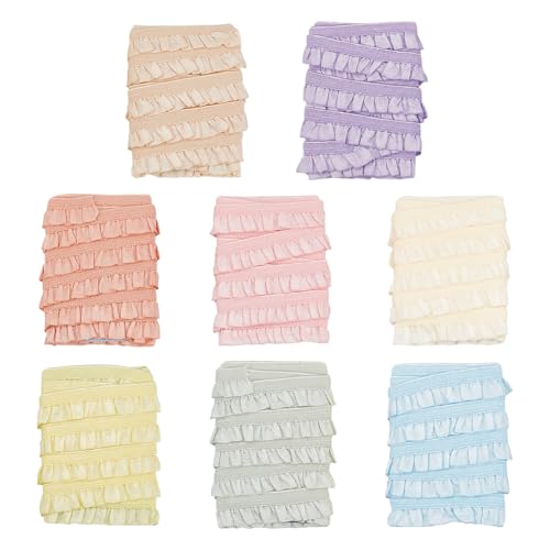 NBEADS 8.7 Yards Elastic Pleated Lace Trim, 3/8 inch Wide Tiny Stretchy Ruffles Narrow Ruffle Edge Lace Ribbon Mini Lace Decoration for Clothes Decoration Sewing Craft Supply, Light Color Scheme