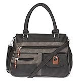 Die Tasche hat Vier Fächer auf der Frontseite, zwei sind mit Reißverschluss ausgestattat, eins mit Klettverschluss sowie ein Einsteckfach