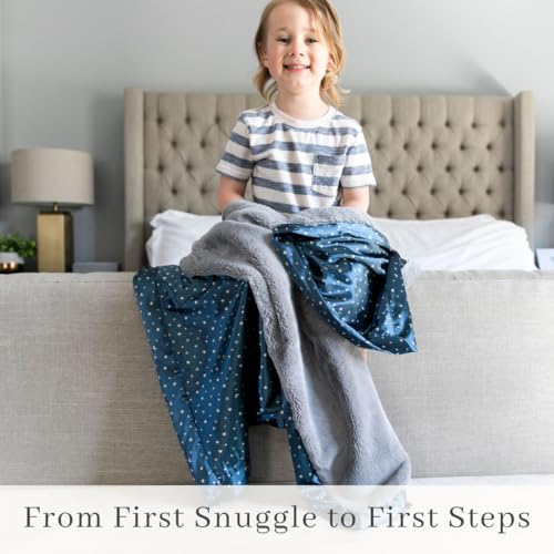 SARANONI Satin Back Receiving Blankets for Babies | Ultra-Soft Lush and Boutique Quality Baby Blanket | Twinkle Star, Navy/Gray - 30\" x 40\"
