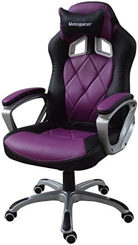 MotoRacer Gaming Chair Home Edition | The Best Ergonomic Racing Chair for Video Games | Racing Style Gamer Chair | Padded Armrest | Maximum Comfort | Adjustable Height | PU Leather | (Purple)