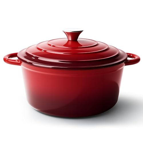 4.5 Quart Dutch Oven Pot with Lid Non Stick Enameled Cast Iron Dutch Oven for Bread Baking Heavy-Duty Oven Safe Ceramic Cookware Up to 500F for Baking Braising Stews Roasting Red