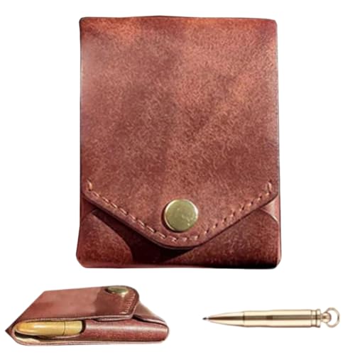 Vintage Handmade PU Leather Wallet, Multifunctional Simple Men's Wallets Built-In Pen Slot, Slim Minimalist Wallets for Daily Business Travel