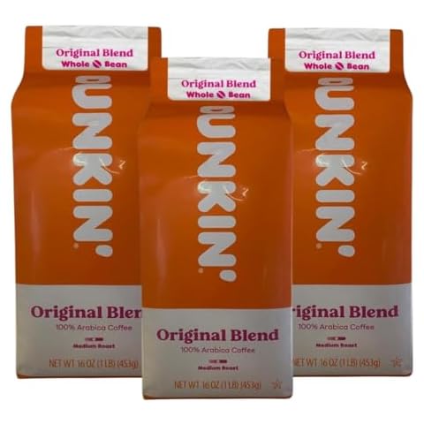 Dunkiin_Donuts Original Blend Medium Roast Whole Bean Coffee, Caffeinated Arabica Coffee, 48 Ounce (1lb Pack Of 3) with eRaiyan Sticker Cover