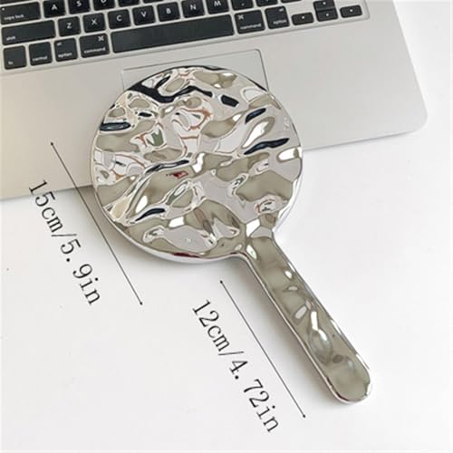 Espejo de Mano Redondo Plateado Portátil para Maquillaje miniatura 2