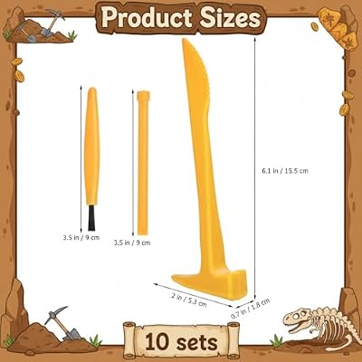 10 Set Excavation Tool Kit: Dino Fossils Dig Kit for Kids, Bulk Archaeology Dig Tools with Mini Hammer Chisel and Brush for Fossil Gem Digging, Science Toy