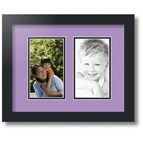 ArtToFrames Collage Photo Frame Double Mat with 2 - 4x7 Openings and Satin Black Frame