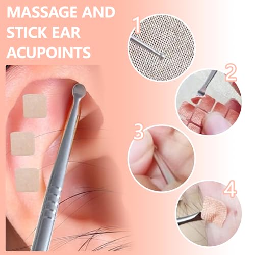 600 PCS Ear Seeds Akupunkturpflaster,Ohrakupunktur Nadeln,Ohrsamen Akupunktur,Ohrakupunktmassagen und Pflege,für Sportler Büroangestellte,mit Pinzette und Ohrlöffel