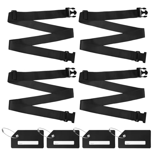 Image of M METERXITY 4-Sets Luggage Straps TSA Approved, Travel Straps for Luggage Suitcase Tags Set, Adjustable Suitcase Belt [Black]