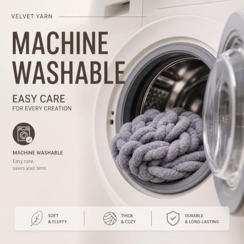 Timgle Chunky Yarn for Hand Knitting,2.2lb/30.6yard Extra Thick Velvet Chenille Tube Yarns for Blankets,Pet Beds- Machine Washable&No Joints Seamless,DIY Gift (Grey) - 4