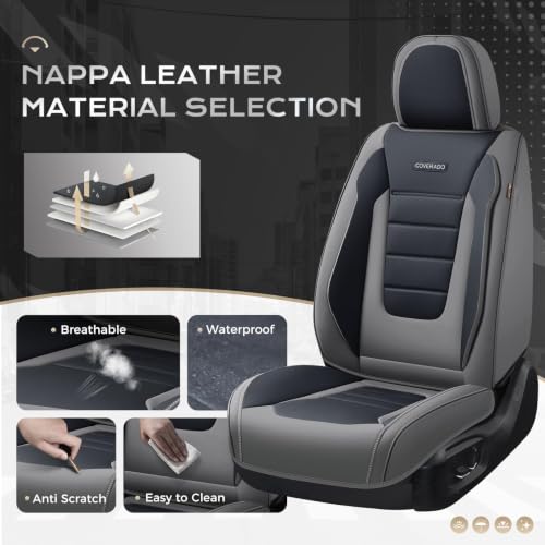 Image of Coverado Car Seat Covers Front, Seat Covers for Cars, Waterproof 2-Pack Car Seat Cushions, Leather Carseat Seat Protectors, Universal Seat Covers Fit for Most Sedans SUV Pick-up Trucks(Gray&Black)