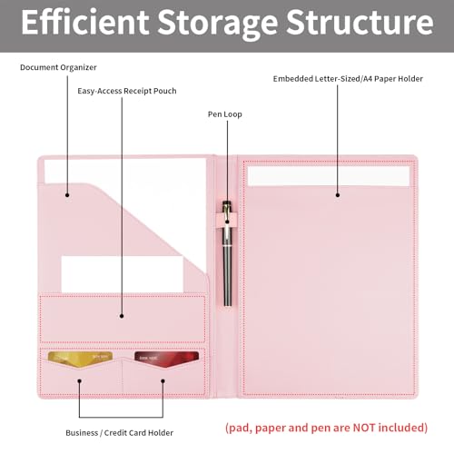 Image of Professional Padfolio Portfolio Binder, Faux Leather, Pink