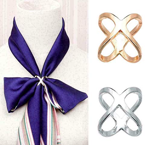 2-Pack: Gold Tone + Silver Tone Metal X Herme Style Minimalist Contemporary Scarf Ring Clip2