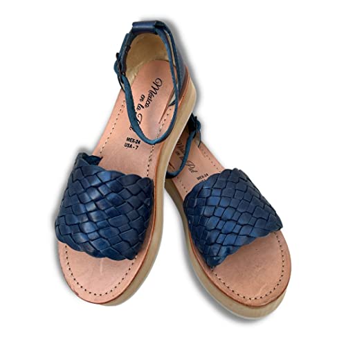 Mexico en la Piel Sandales en cuir faites main de Huarache pour la femme, couleur d'or rose, bleu, 39 EU