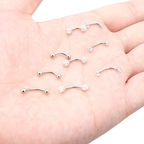Dyknasz Eyebrow Barbell 16G Surgical Steel Rings With Clear Diamond Cz Curved Barballs Body Piercing Jewelry For Women Men 6Mm 8Mm 10Mm Cartilage Tragus Belly Ring 9 Pieces Silver-Tone #TOP2