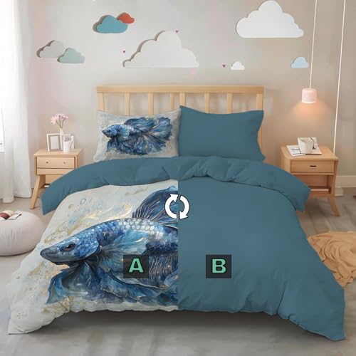 Parure de lit de 240x260cm bleu avec taies d'oreiller - 5