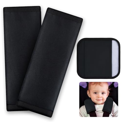 Image of Seat Belt Cover Pad for Baby, Soft Seatbelt Cushion Covers for Kids 2Pcs Car Seat Strap Shoulder Pads for All Car Seats, Stroller, High Chair, High Chair,Black