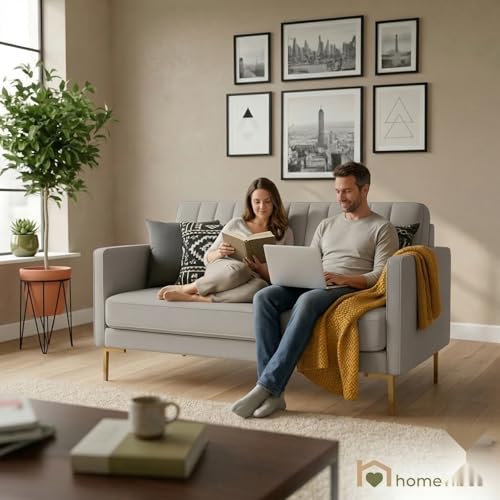 Image of Velum 3 Seater Sofa for Living Room & Office | Premium Fabric Upholstery | Solid Wood Frame | Comfortable Seating | 3 Years Warranty (Light Grey, 2 Seater Sofa)