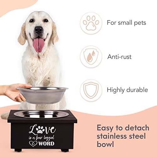 Pet Dog Bowl With Stand Single- Elevated Food Bowls For All Dogs Raised Dish With Wooden Stand | Water Feeder With Stainless Steel Anti Slip Feet Tray Having Dimension #TOP4