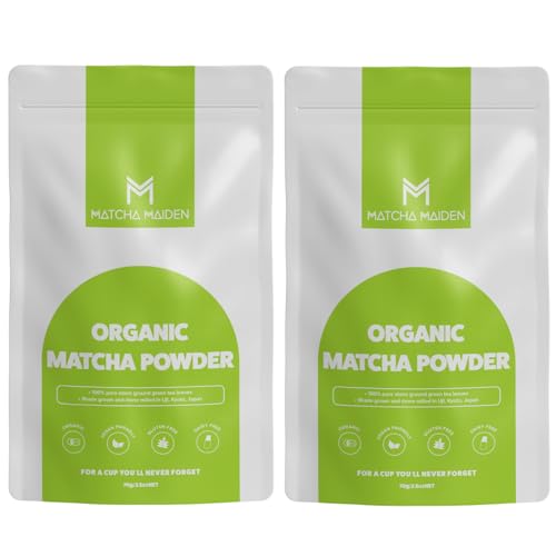 Matcha Maiden Organic Matcha Powder - Pack of 2 - Organic Japanese Matcha made from 100% Pure Stone Ground Green Tea Leaves 70g x 2 (140g Total)