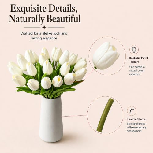 Image of Mandy's 28pcs Artificial White Tulips
