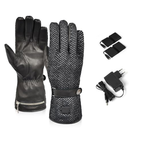 Gants chauffants cuir XOLARHEAT avec batterie rechargeable pour homme et femme en noir