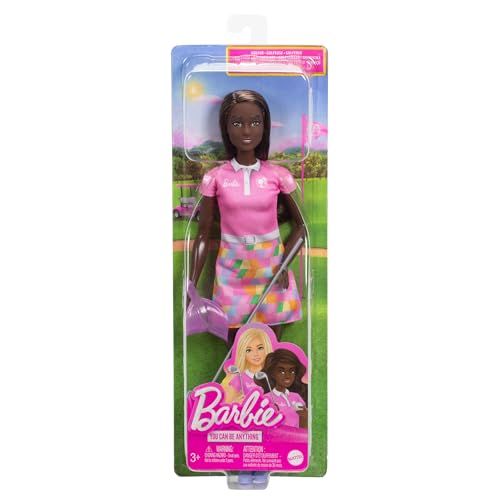 Barbie golfista con vestido rosa y accesorio de golf miniatura 6