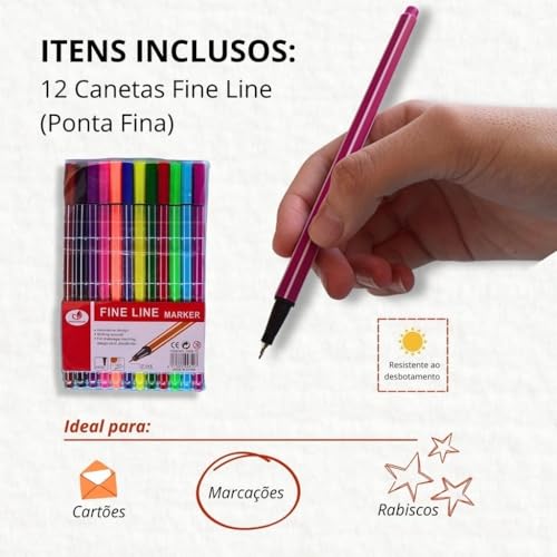 Canetas Coloridas de Ponta Fina Fineliner 0,4mm, Kit 24 e 12 Cores vivas Caneta de ponta fina Caneta
