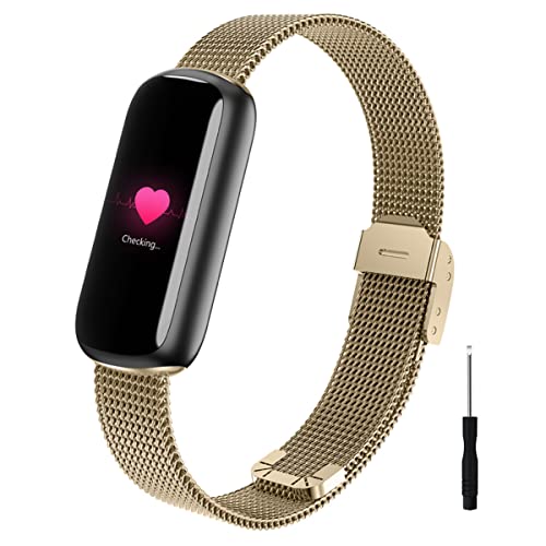 Edelstahl-Armband Für Fitbit Luxe/Luxe SE – Verstellbar, Mit Lünette, In Gold