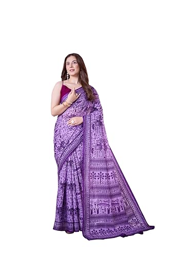 Image of TAMAIRA FASHION Off White Mulmul Pure Cotton Saree For Woman Warli Printed|Office Wear Daily Wear Sarees For Women Without Blouse Piece (Available in 21 Colours)