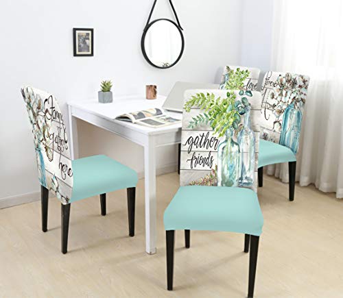 Lukuy Farm Cotton Flowers In Jar Chair Covers For Dining Room Set Of 4 Farmhouse Decor Stretch Printed Chair Protectors Covers, Removable And Washable #TOP3