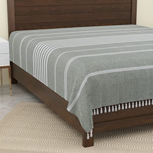 Image of 210 TC Handmade Double Bedsheet | Without Pillow Cover | Handloom Cotton Bedsheets for Double Bed | Bed Sheet Size (90X100 Inches, 7.5 x 8.3 Feet | Cool Grey)