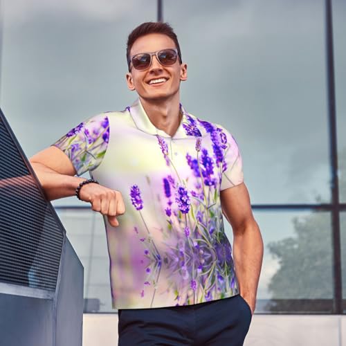 Polo de golf imprimé lavande homme t-shirt à manches courtes