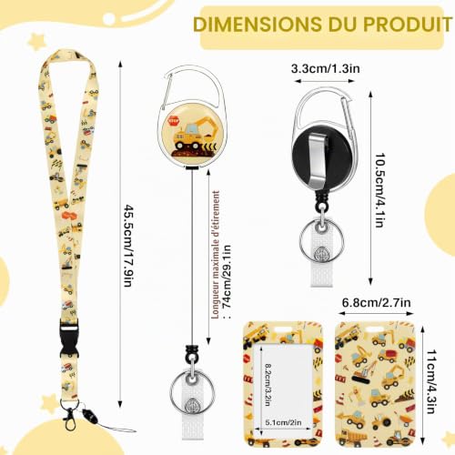 Cordon Tour de Cou avec Porte Carte, Porte Badge Enrouleur Retractable, Lanière Détachable avec Pochette Badge à Motif de Pelleteuse Cartoon pour Enfants, Adultes, Infirmières, Enseignant Étudiant – vue 2