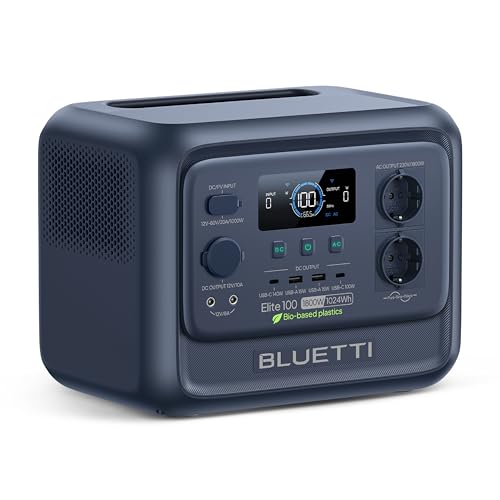 BLUETTI Elite 100 V2 (Bio-based) Estación de Energía Portátil, Batería LFP 1024Wh, 2 Tomas CA 1800W (3600W Pico), Diseño Compacto, Carcasa Ecológica ISCC PLUS, Generador Solar