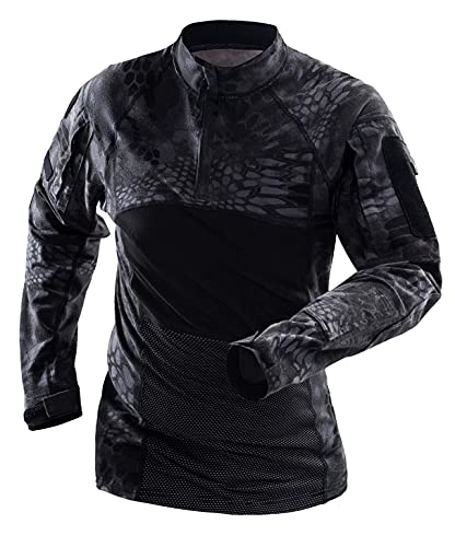 Gopune メンズ コンバットシャツ タクティカルシャツ 迷彩シャツ アウトドアシャツ ミリタリーシャツ 長袖 Tシャツ アウトドア スポーツ マルチカム 戦闘服 サバゲー装備 ブラックニシキヘビ 2XL