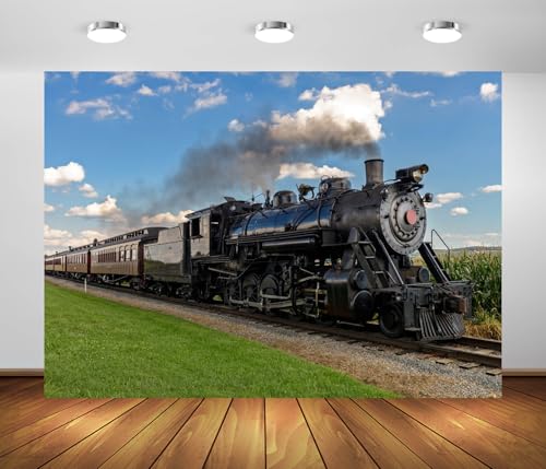 BELECO Telón de Fondo Tela 7x5FT Tren de Vapor miniatura 1