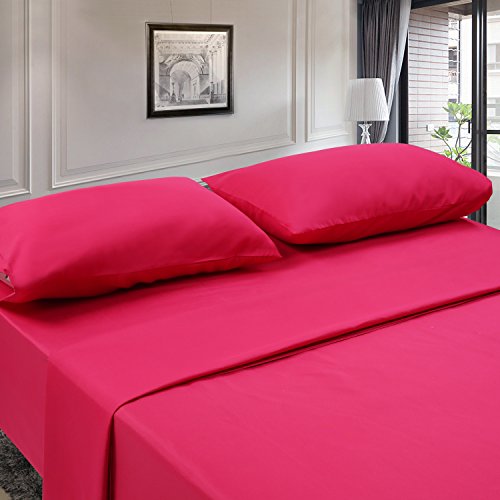 Image of Twin XL Sheets Set 4 Piece Cooling Bed Sheets- Hotel Luxury 1800 Bedding Sheets & Pillowcases - 1 Flat Sheet,1 Fitted Sheet and 2 Pillow Cases - Extra Soft , Deep Pocket up to 16 inch (Hot Pink)