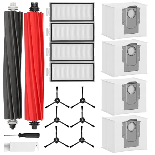 Koyieioo Q5 Max+ Accessories Kit Compatible with Roborock Q5 Max+, Q5 DuoRoller+, Q5 Pro+, Q8 Max+ Robot Vacuum Cleaner Replacement Parts, 1 Dual Main Brush, 6 Side Brush, 4 HEPA Filter, 4 Dust Bags