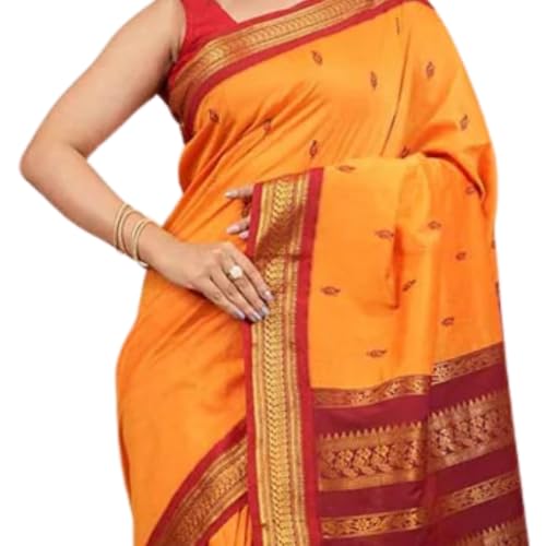 Image of Pure Kalyani Cotton Saree | Zari Border & Blouse Piece - Lata Gadwal Design | Traditional Saree
