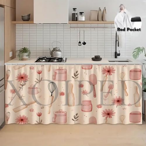Image of Premium Printed Kitchen Sink Curtain | Washable & Dustproof Rod Pocket Counter Skirt | Perfect for Any Sink,Counter | Multicolor Cooking Theme for Home & Kitchen (150cm X 70cm) (1, Velan)