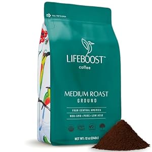 Lifeboost Coffee Ground Medium Roast Coffee – Low Acid Single Origin USDA Organic Coffee – Non-GMO Ground Coffee Third Party Tested For Mycotoxins & Pesticides – 12 Ounces