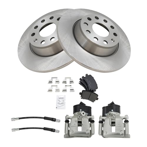 Image of TRQ Rear Brake Pad and Rotor Set Semi Metallic Rotors Calipers Hoses | For 2009-2016 Volkswagen CC 2009-2010 Passat