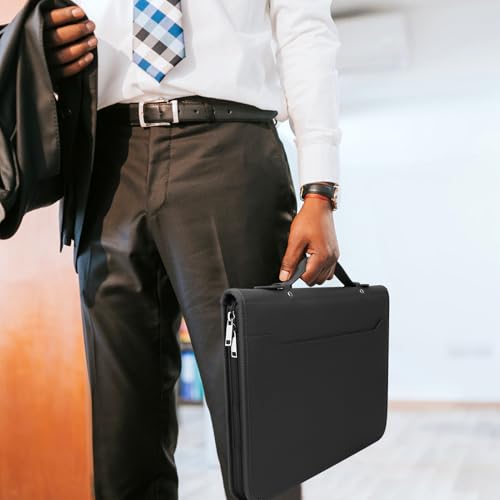 During Pasta de portfólio com zíper, pasta de couro sintético de grão cruzado, A4 / organizador de p