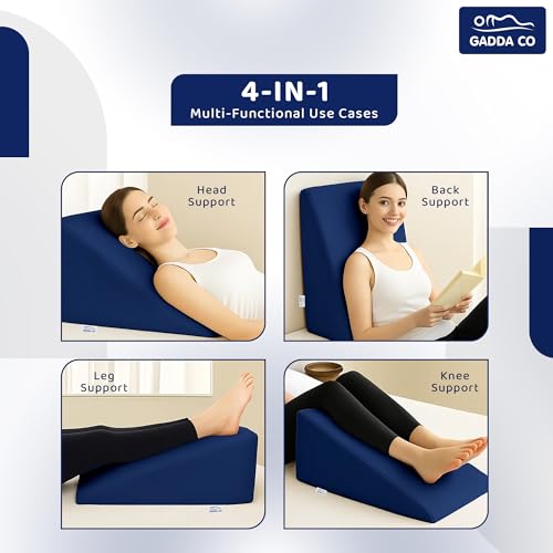 Image of GADDA CO Wedge Pillows for Bed | Premium Memory Foam Orthopedic Wedge Cushion for Sleeping, Acid Reflux & GERD Relief | Back Pain, Snoring & Sleep Apnea Support | Leg Elevation | Navy Blue